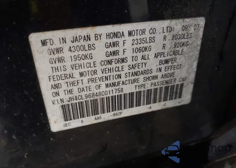 2008 Acura Tsx z USA, uszkodzony, nr VIN JH4CL96848C011758